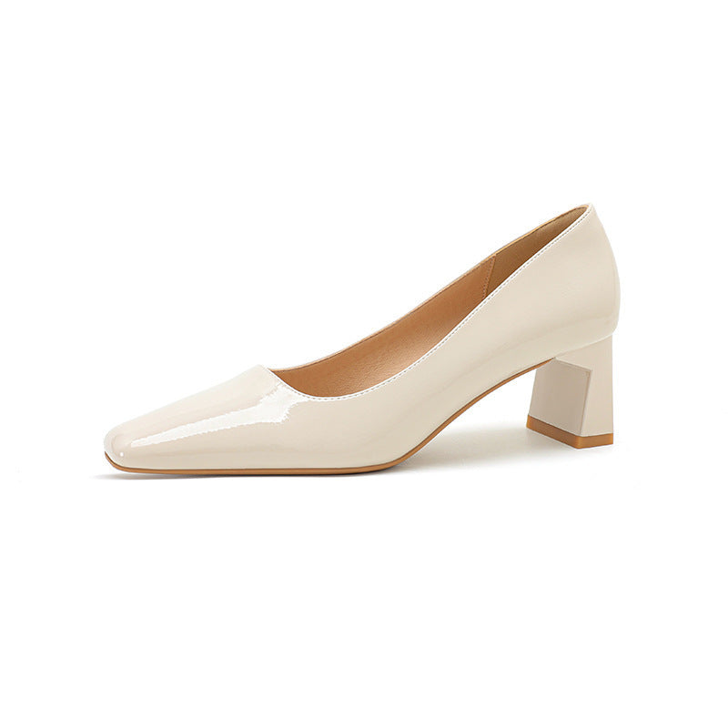Classic Style High Heel Patent Leather Square Toe Light Luxury French Shoes