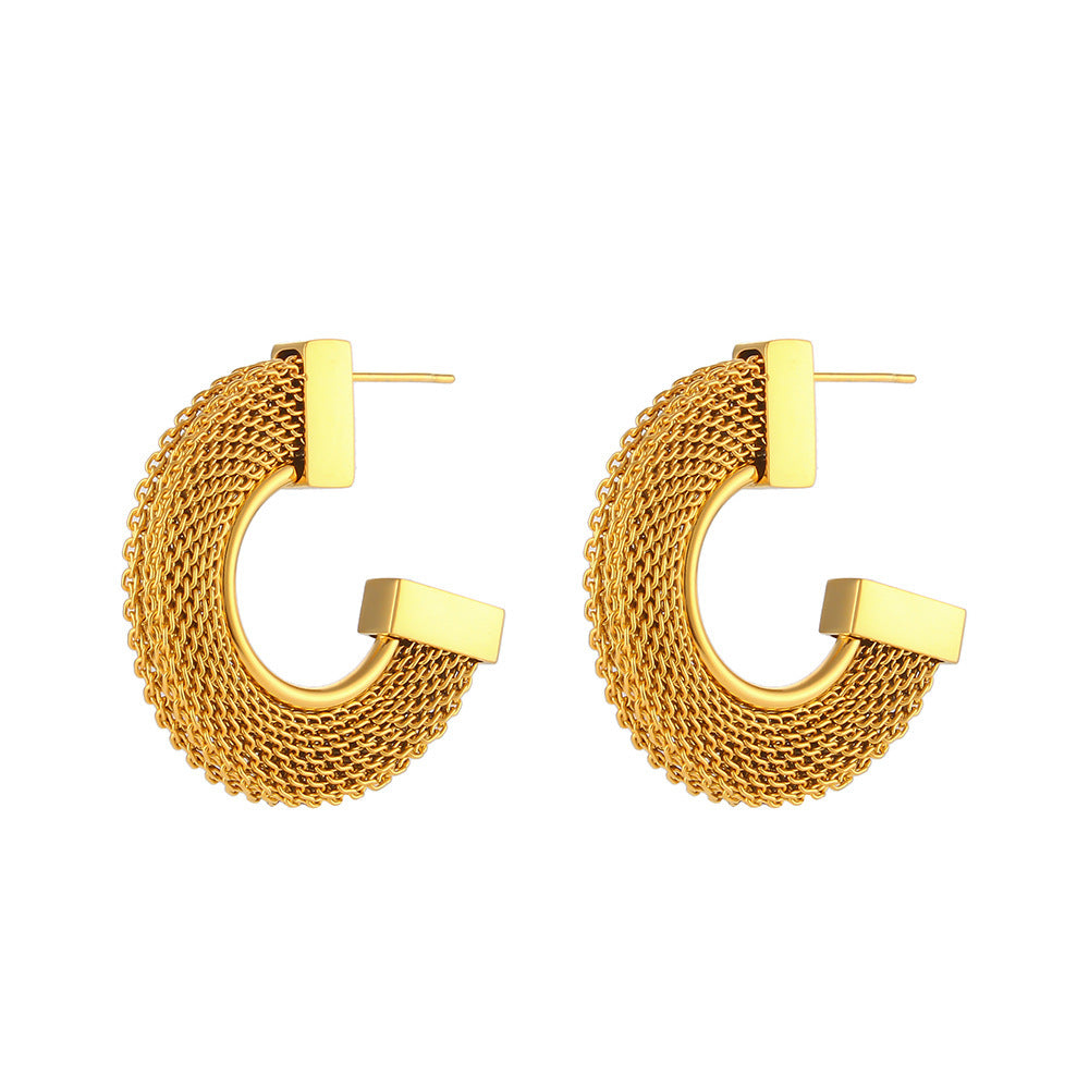 Textured Bold Gold Hoop Earrings – Statement Luxury Fashionable Personalized Popular Stainless Steel Earrings Jewelry For Women's