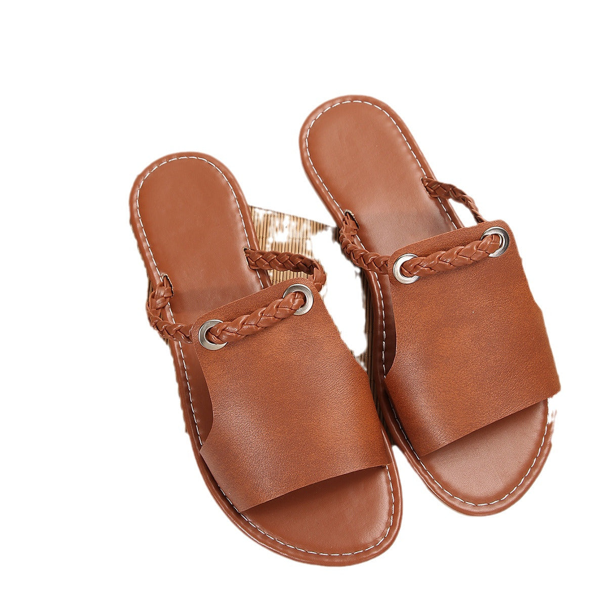 Trendy Flat Slide Sandals with Braided Strap & Toe Ring Simple Daily Beach Slippers