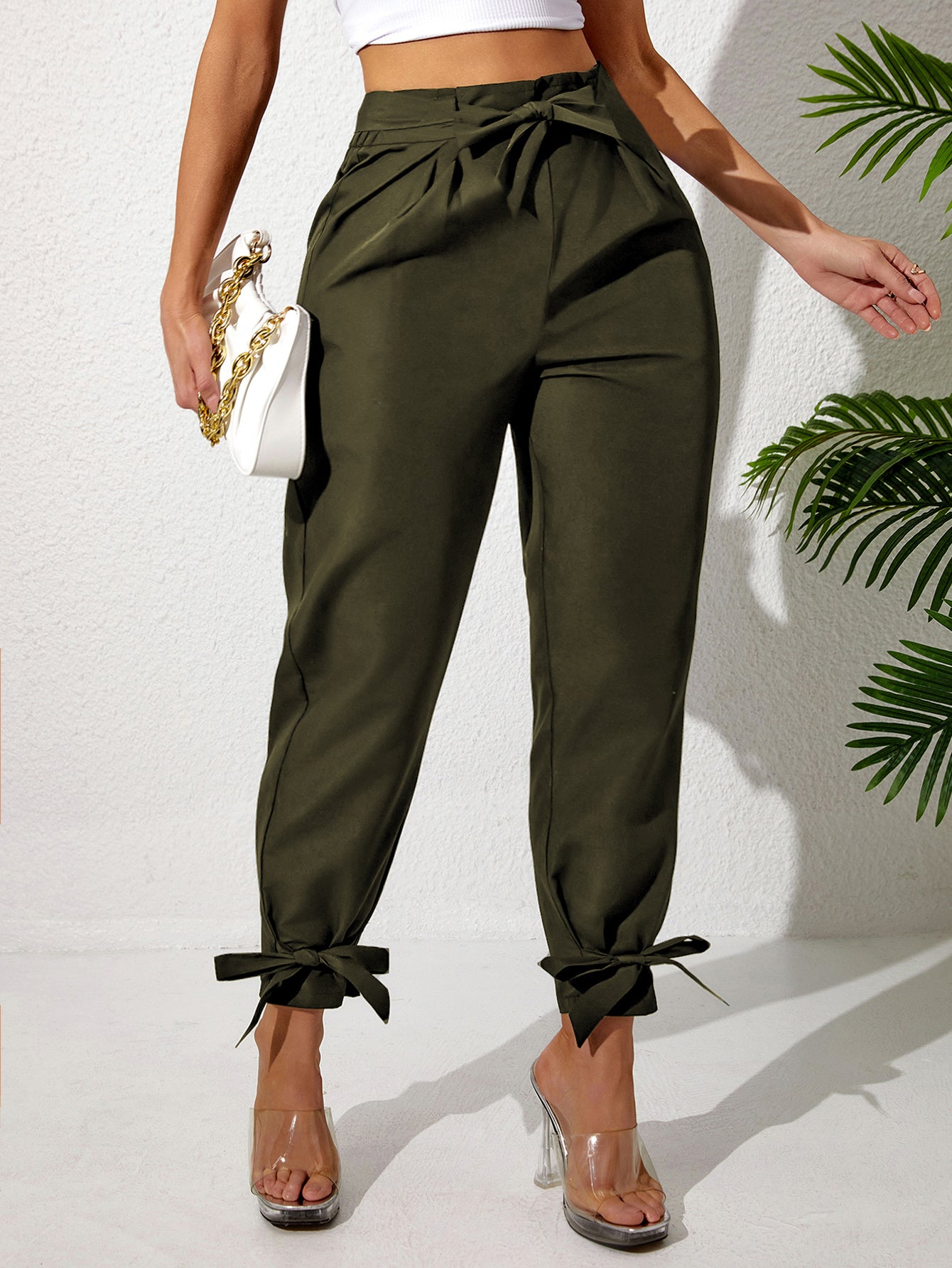 Plus Size Ankle Strap With Fungus Edge Casual Women's Pants