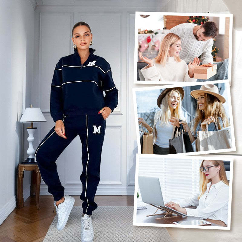 Michigan Varsity Lounge Set – Cozy Fit, Classic Edge Women's 2 Piece Outfits Lounge Hoodless Pullover Sweatshirt Sweatsuit Sets Sweatshirt Baggy Fashion Sweatpants With Pockets