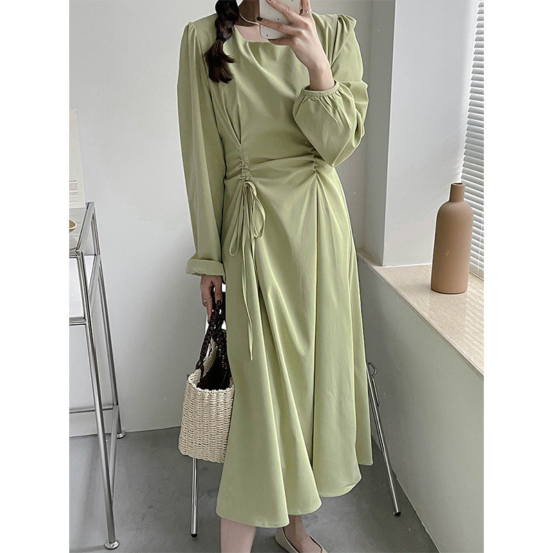 Waist-in Retro Korean Style French Simple Temperament Long Skirt