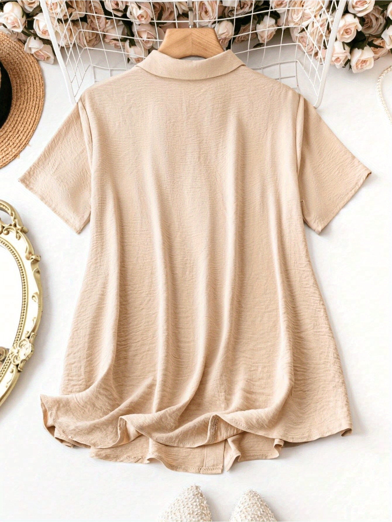Collared Button-Down Shirt - Summer Vacation Casual Short-Sleeve Top For Outings