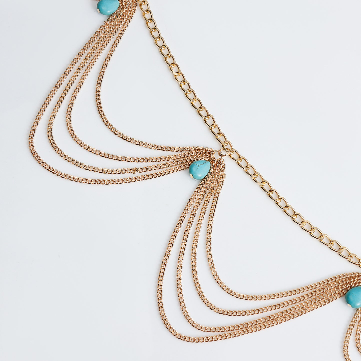 Gold Tone Layered Belly Chain with Teardrop Accents Classic Retro Turquoise Waist Belly Chain For Women Summer Beach Sexy Simple Body Chain Jewelry Accessories Gift