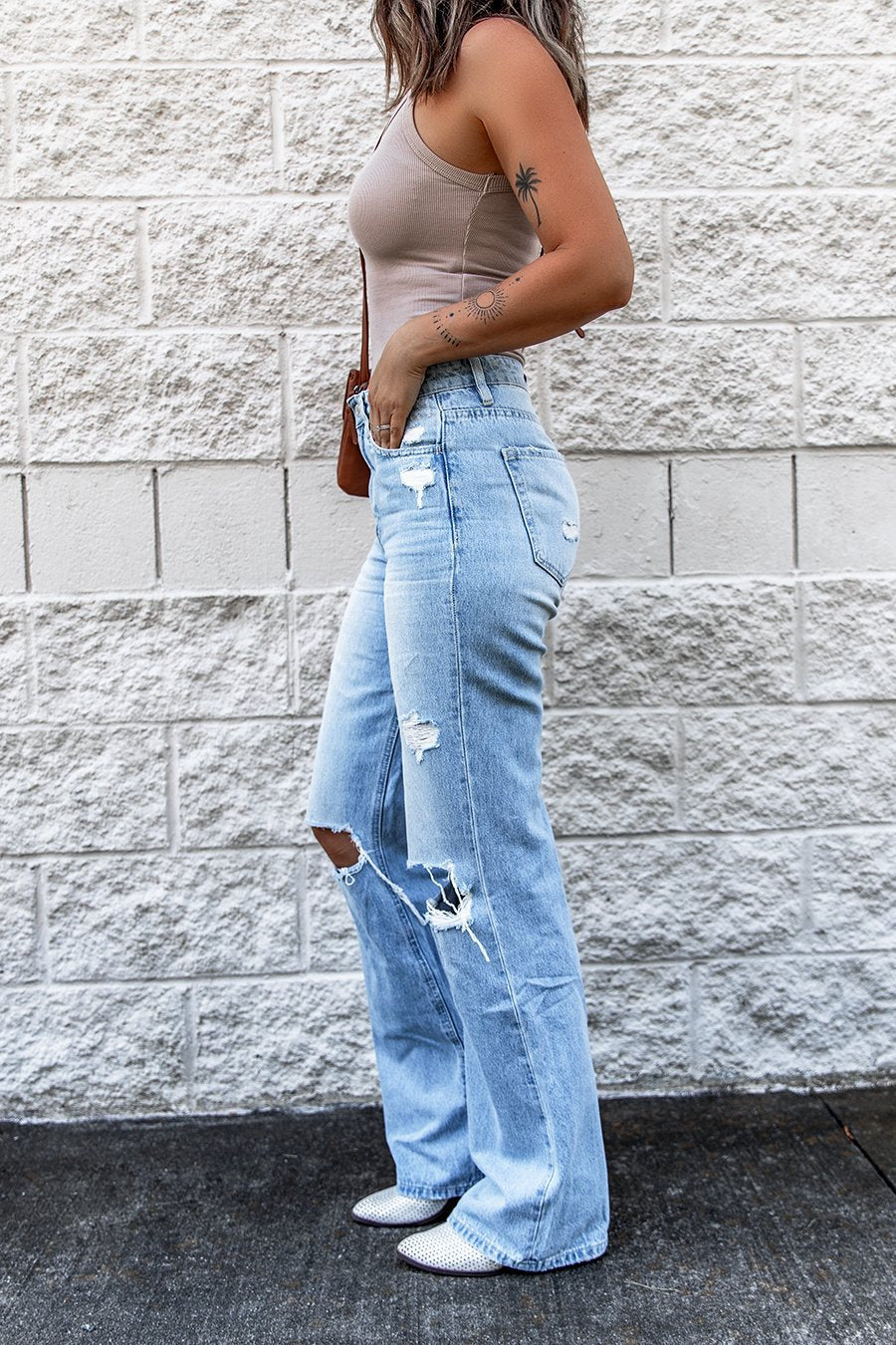 Ripped High Waist Retro Slim Fit Denim Boot-cut Pants