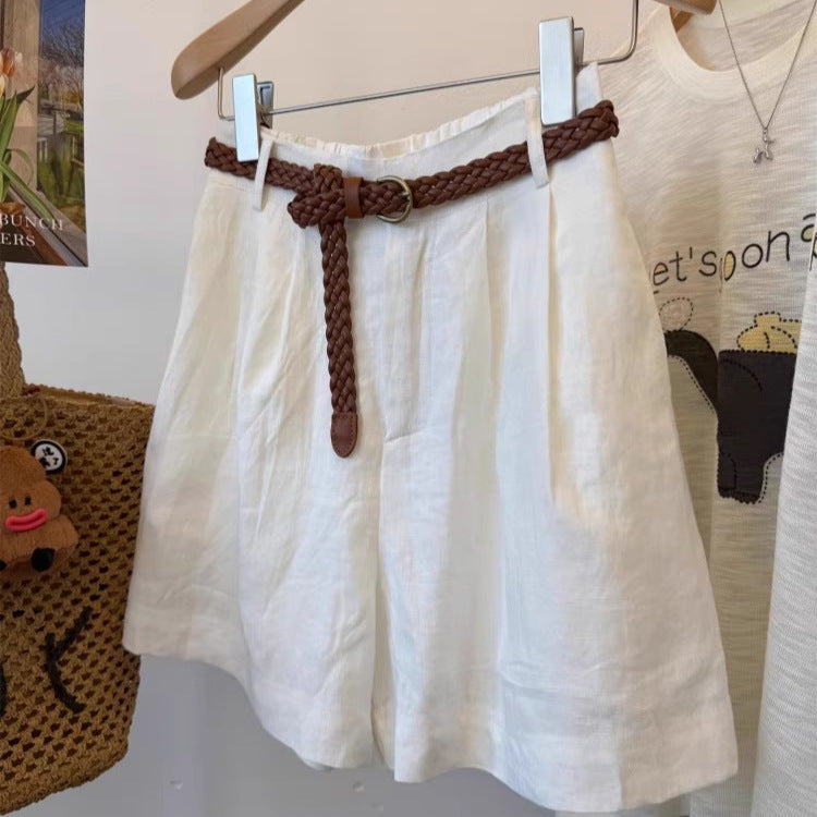 Fashionable Slimming Woven Belt Linen Shorts