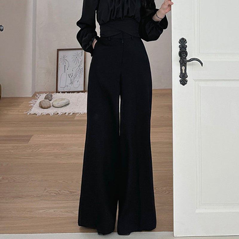 High-Waisted Elegant Wide-Leg Trousers – Office Chic Meets Minimalist Comfort Hanging Wide Leg Mopping Pants Casual Pants Women
