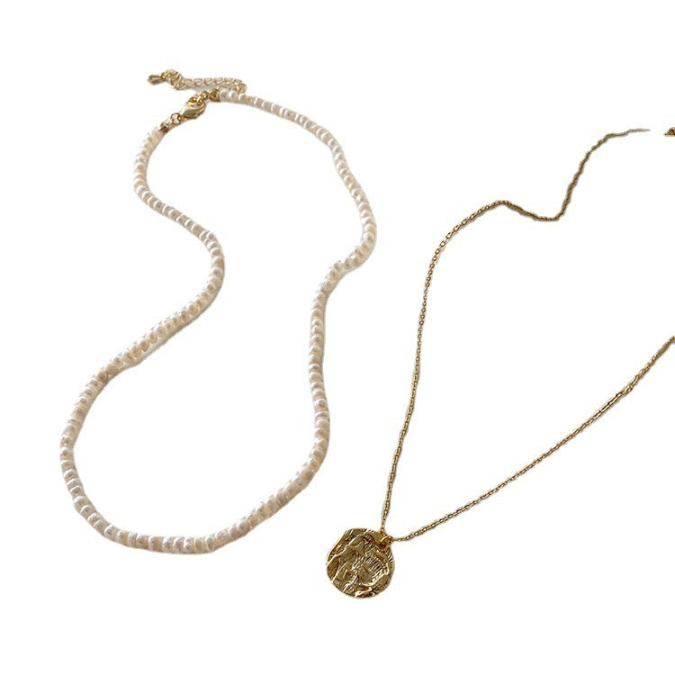 Boho Chic Layered Pearl Coin Pendant Pearl Metal Choker Clavicle Chain