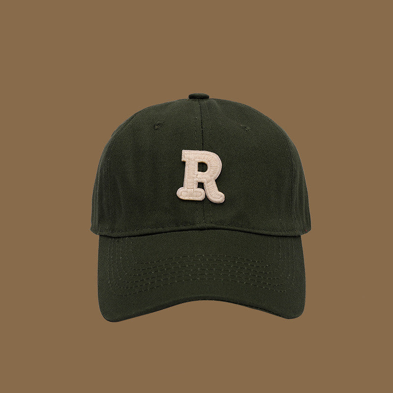 Adjustable Solid Color Sports Cap with "R" Women's Men's Korean Style Soft Top