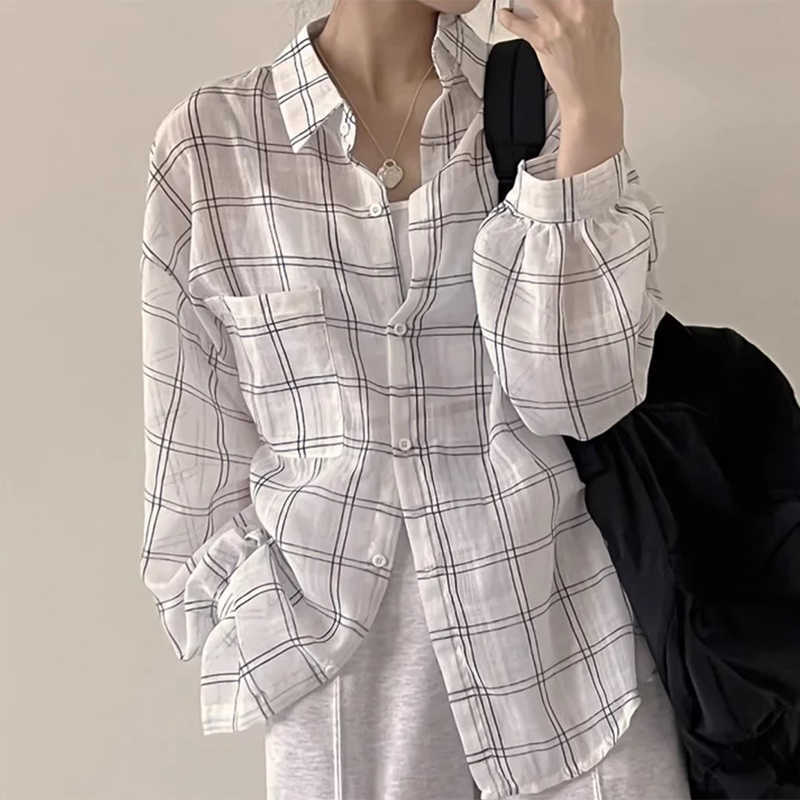 Color-contrast Check Sun Protection Shirt Women's Shirt Coat