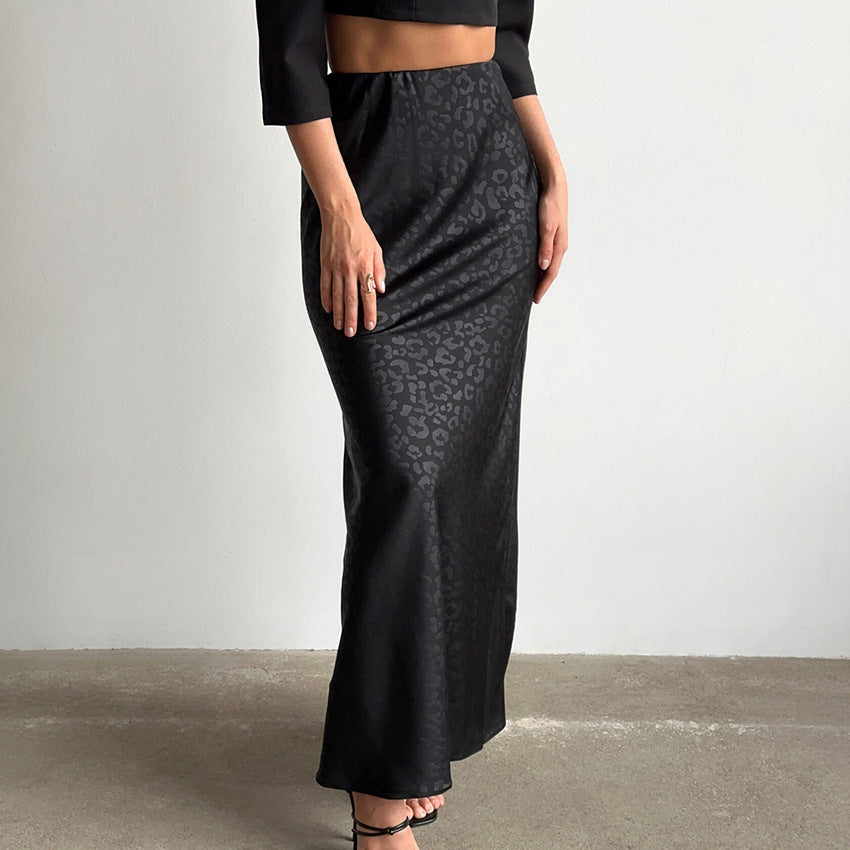 Fashion Leopard Fishtail Dark Satin Skirt For Women's