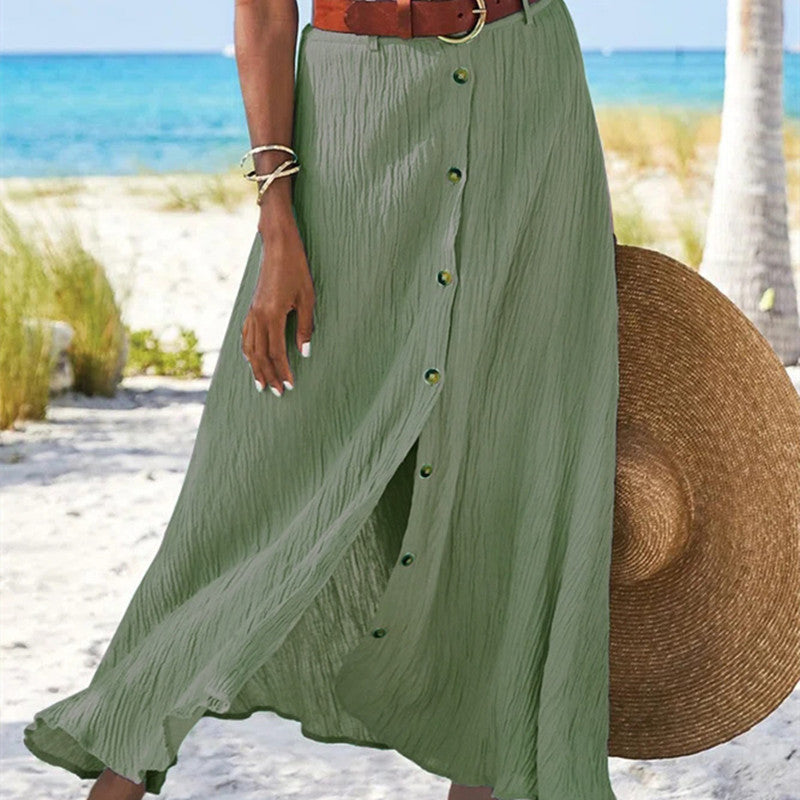Fashion Cotton Linen A-Line Hip Mid Waist Long Skirt