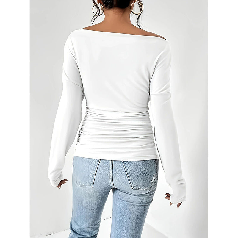 Off The Shoulder Tops Long Sleeve T Shirts Going Out Tops Casual Trendy Ruched Slim Fitted Tees