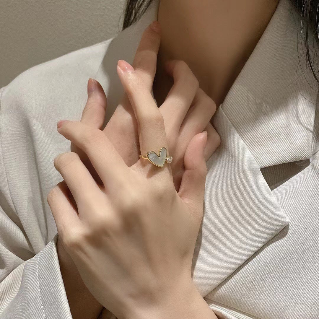 White Love Ring Microinlaid Zircon Opening Ring White Heart