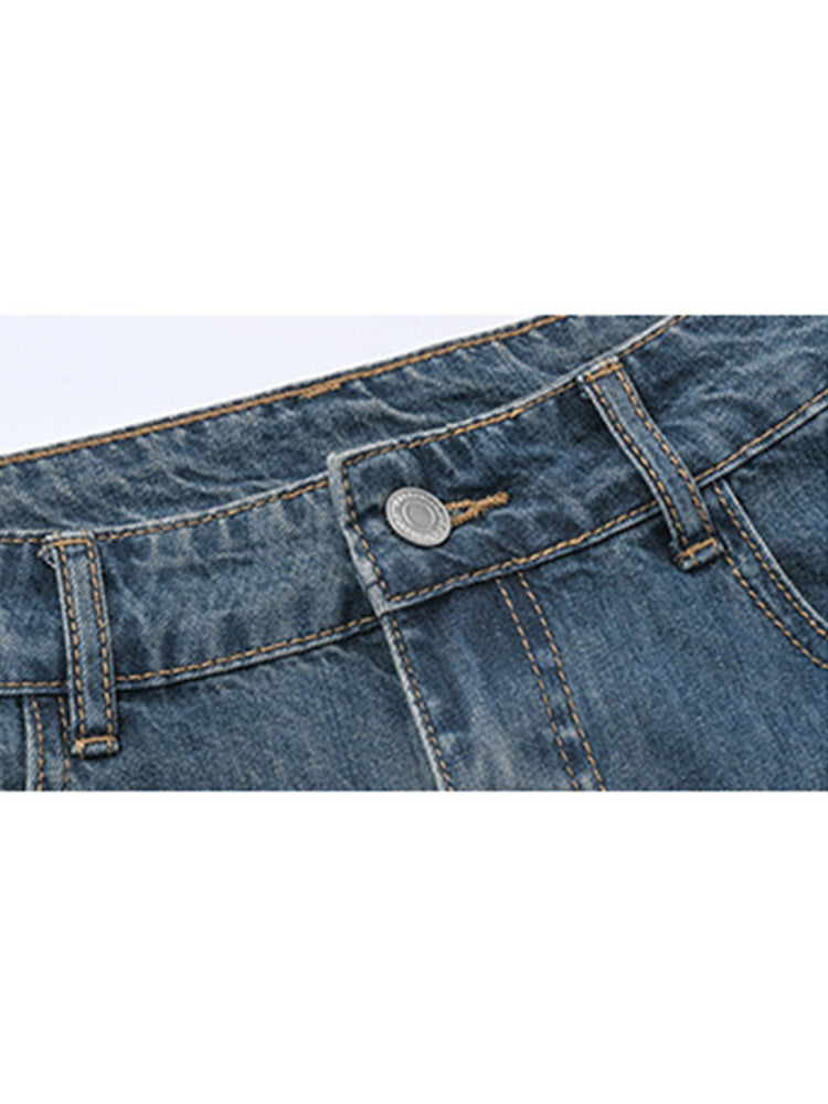 Spring Retro High Waist Irregular Denim Skirts For Women