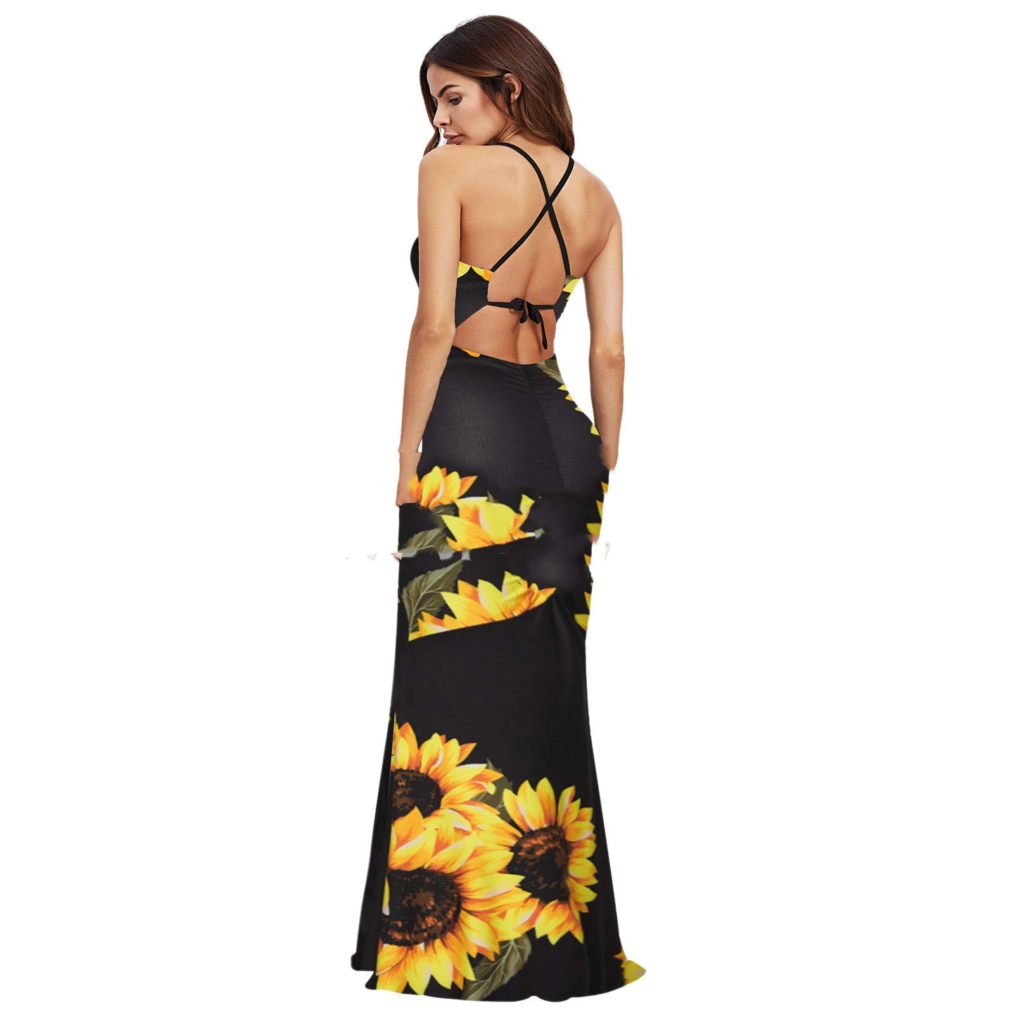 Corset Milk Silk Maxi Suspender Print Bodycon Dress For Women's