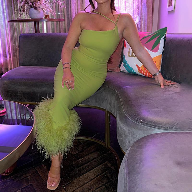 Chic & Sexy Tube Top Feather Trim Party Dress | Slim Fit Evening Gown