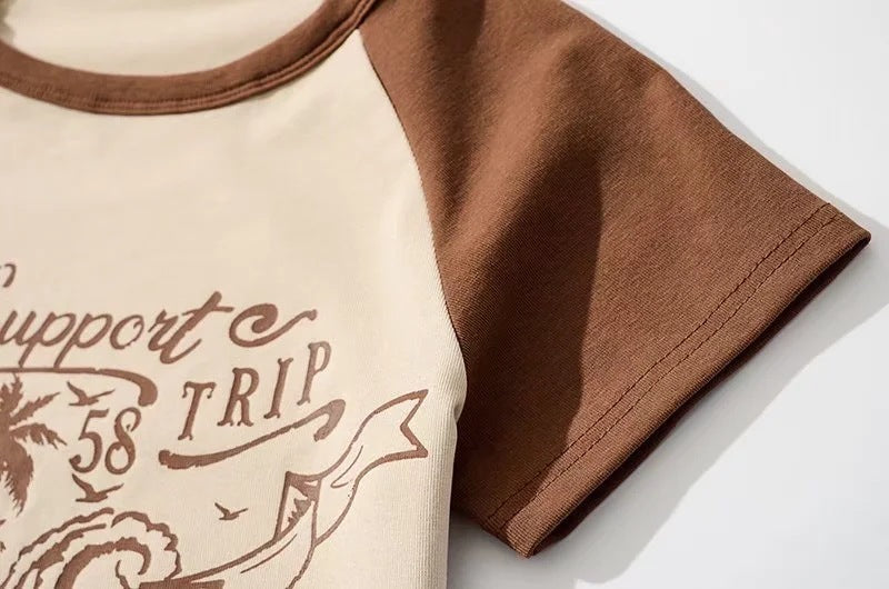 Women's Printed Letter Crop Short Sleeve T-Shirt