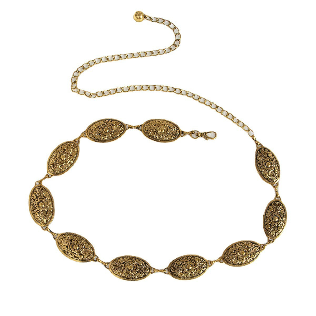 Bohemian Filigree Waist Chain for Dresses Carved Vintage Metal Women's Waist Chain