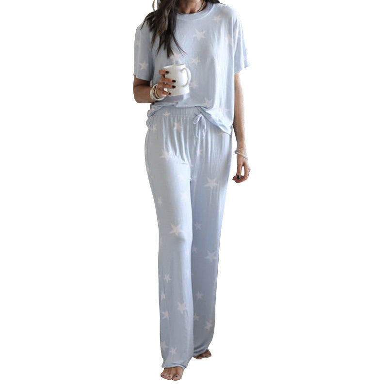 Comfy Short Sleeve Top & Long Pants Pajama Set Women Printed Two-Piece Pajamas Suits