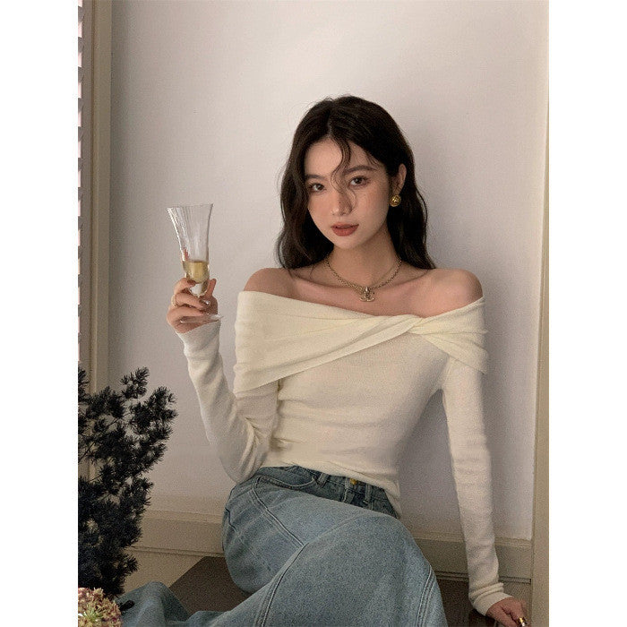 Elegant Spandex Off-shoulder Slim-fit Temperament Top For Women's