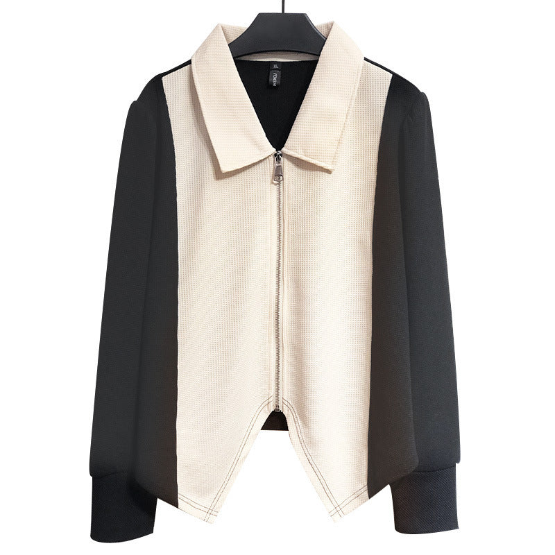 Stylish Zip-Up Collared Jacket | Asymmetrical Hem Blazer Top Korean Style Irregular Loose And Slim Zipper Lapel Top