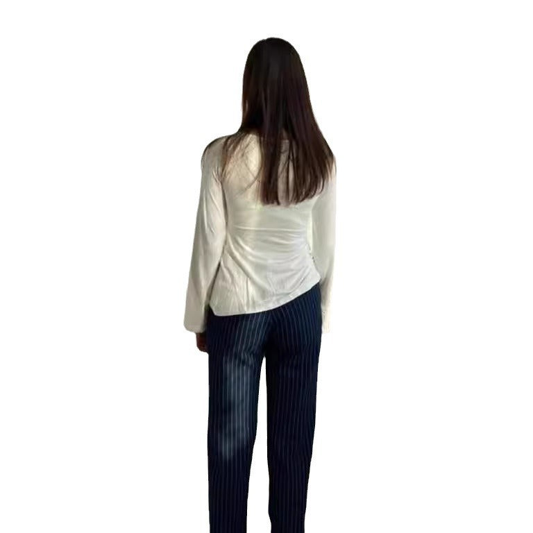 Knitted Stretch Solid Color Pullover Twisted Butterfly Long Sleeve V-neck Top