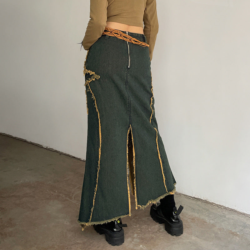 Five-pointed Star Retro Fishtail Denim Skirt For Women