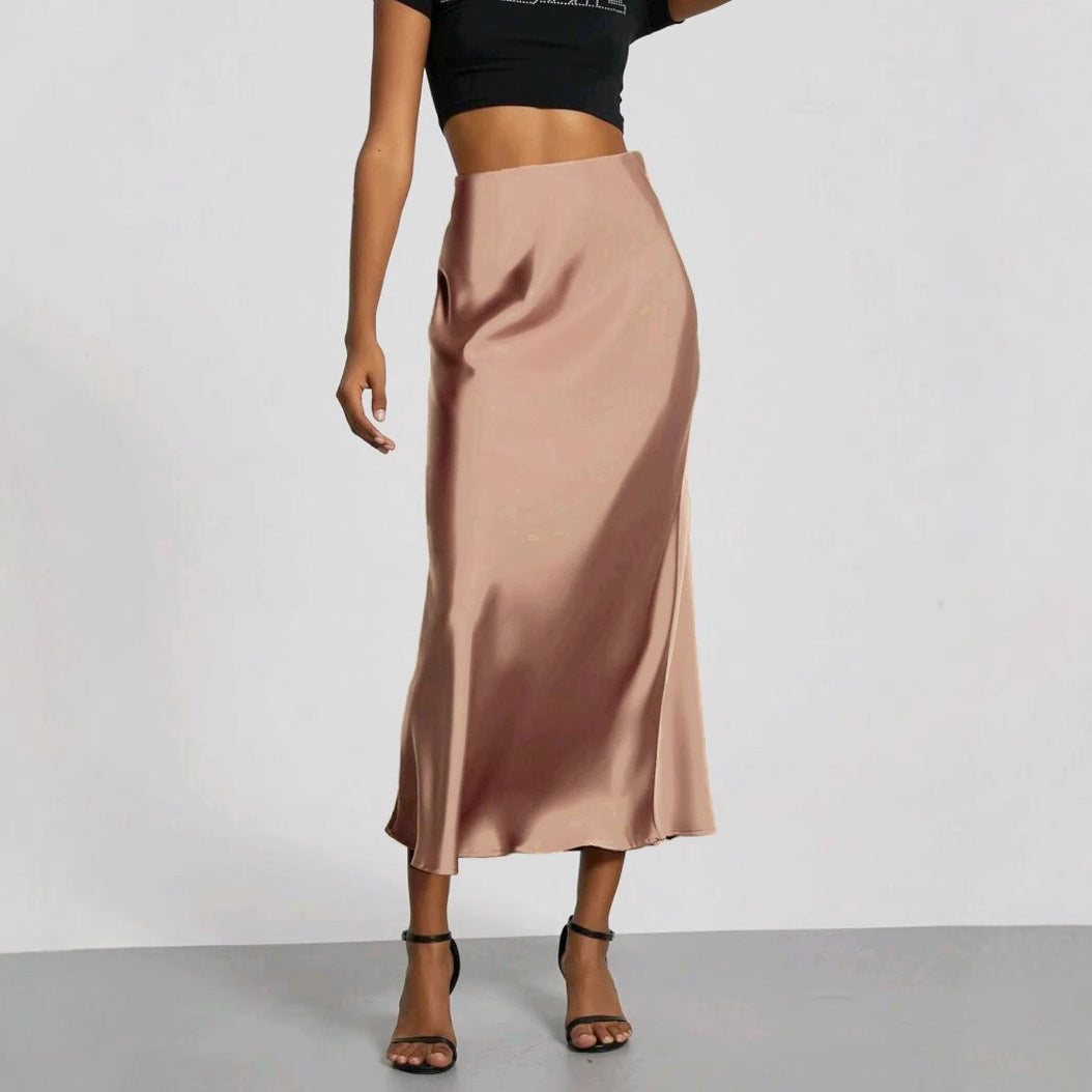 Silk Satin Slim Fit Sheath Skirt For Women's