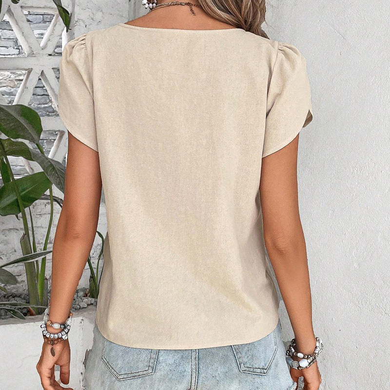 Dressy Casual Petal Sleeve Asymmetrical V Neck Work Shirts Blouse Tops