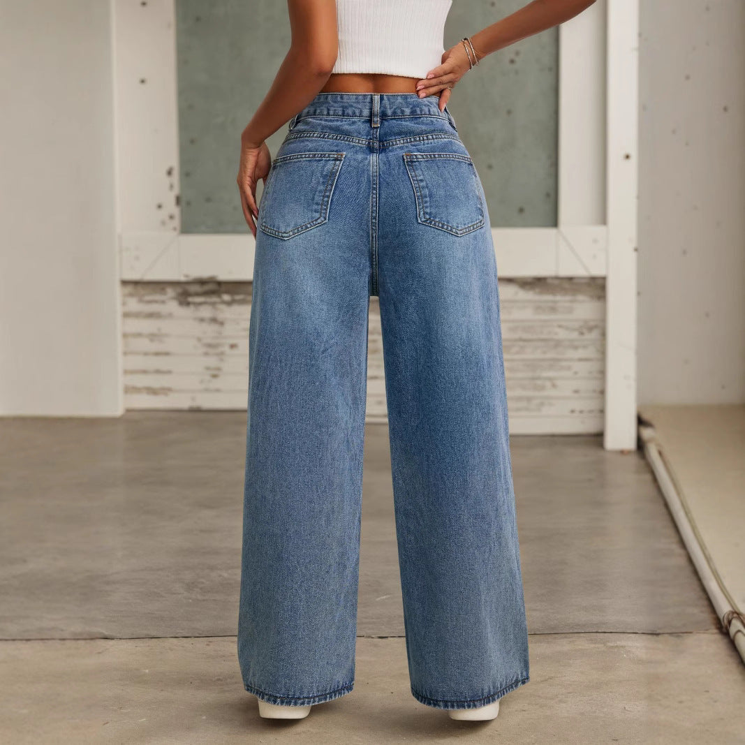 Fashion High Waist Loose Straight With Baht Wide Leg Mop Pants
