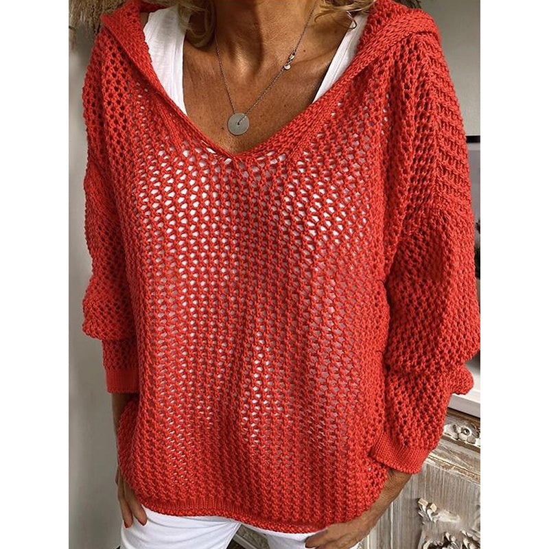 Fall Hoodies Sweater Knit V Neck Tops Casual Long Sleeve Pullover Shirts Women