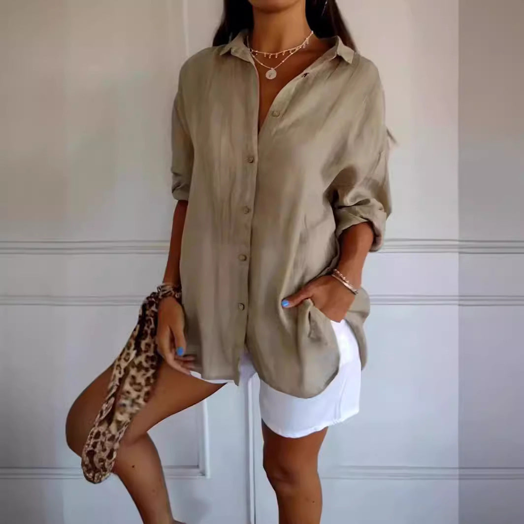 Lapel Long Sleeve Shirt Single-breasted Pleated Shirt For Women's
