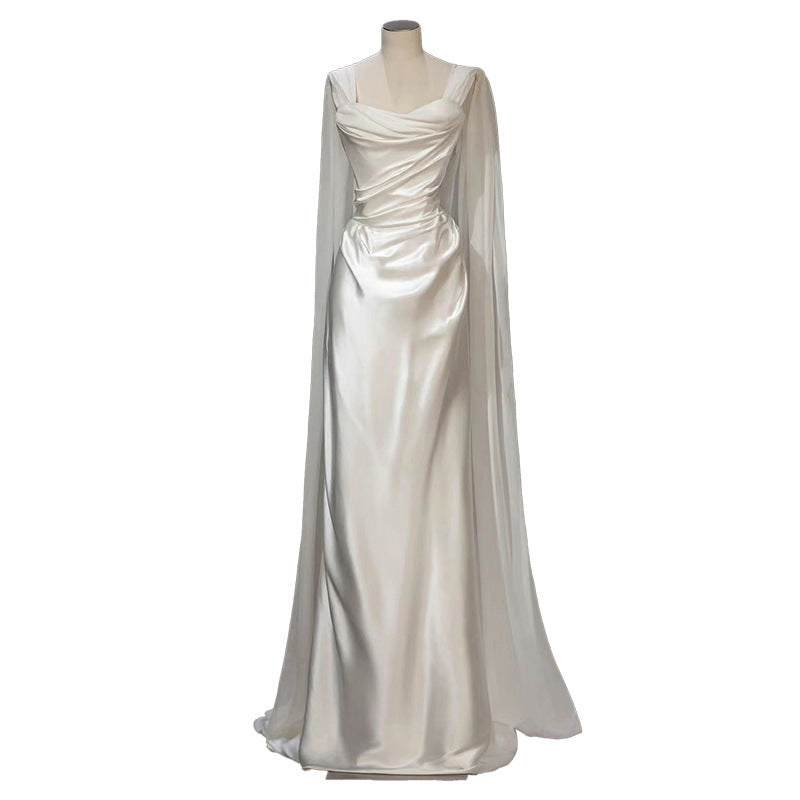 Glamorous Bridesmaid or Wedding Guest Satin Gown Satin Light Wedding Dress French White