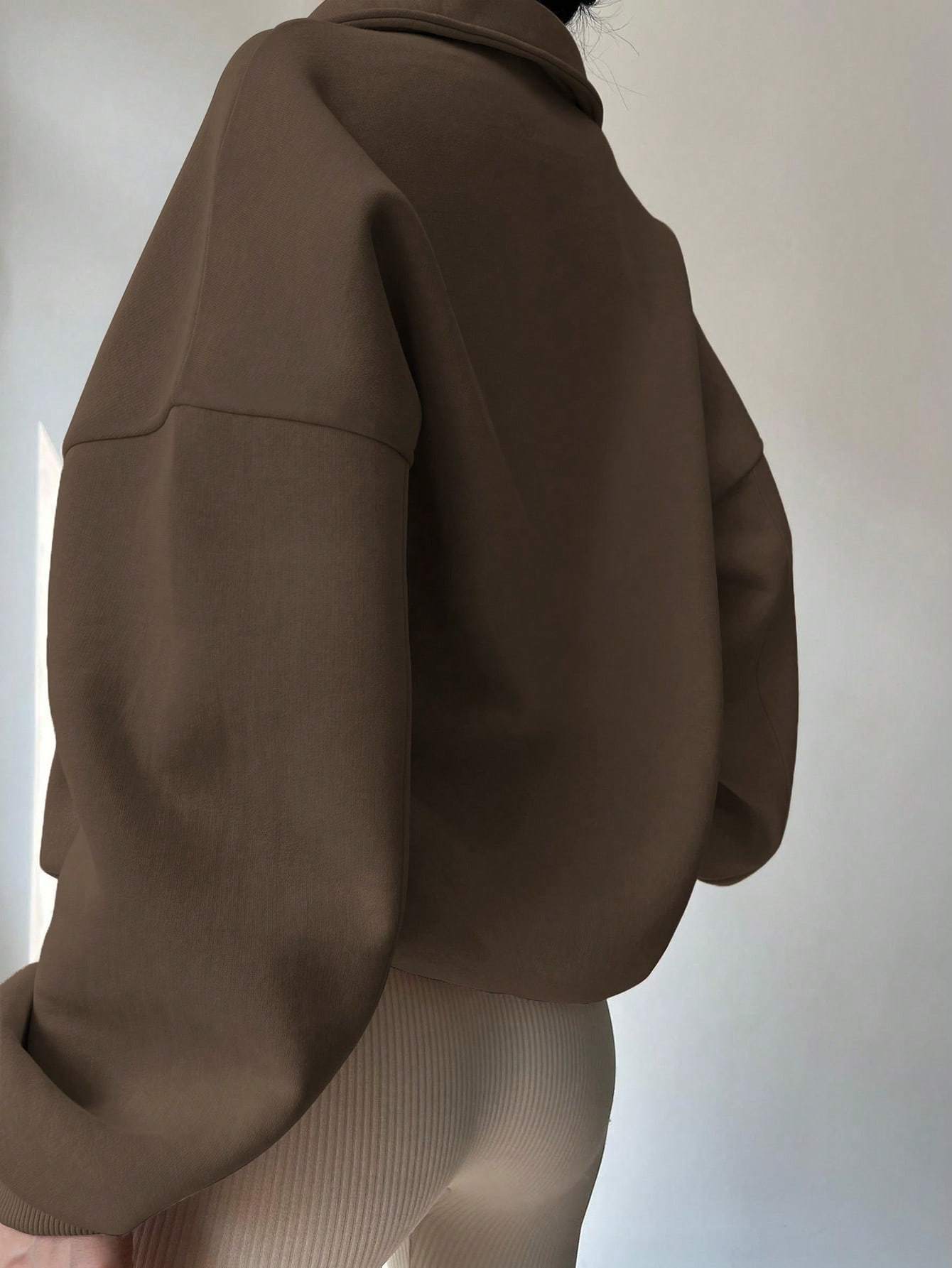 Elegant Plain Front Zipper Long Sleeve Simple Hoodie For Women's