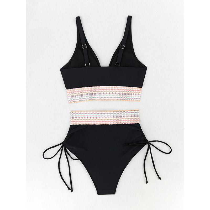High Waisted Bikini Sets Two Piece Tummy Control Swimsuit Color Block Bathing Suits