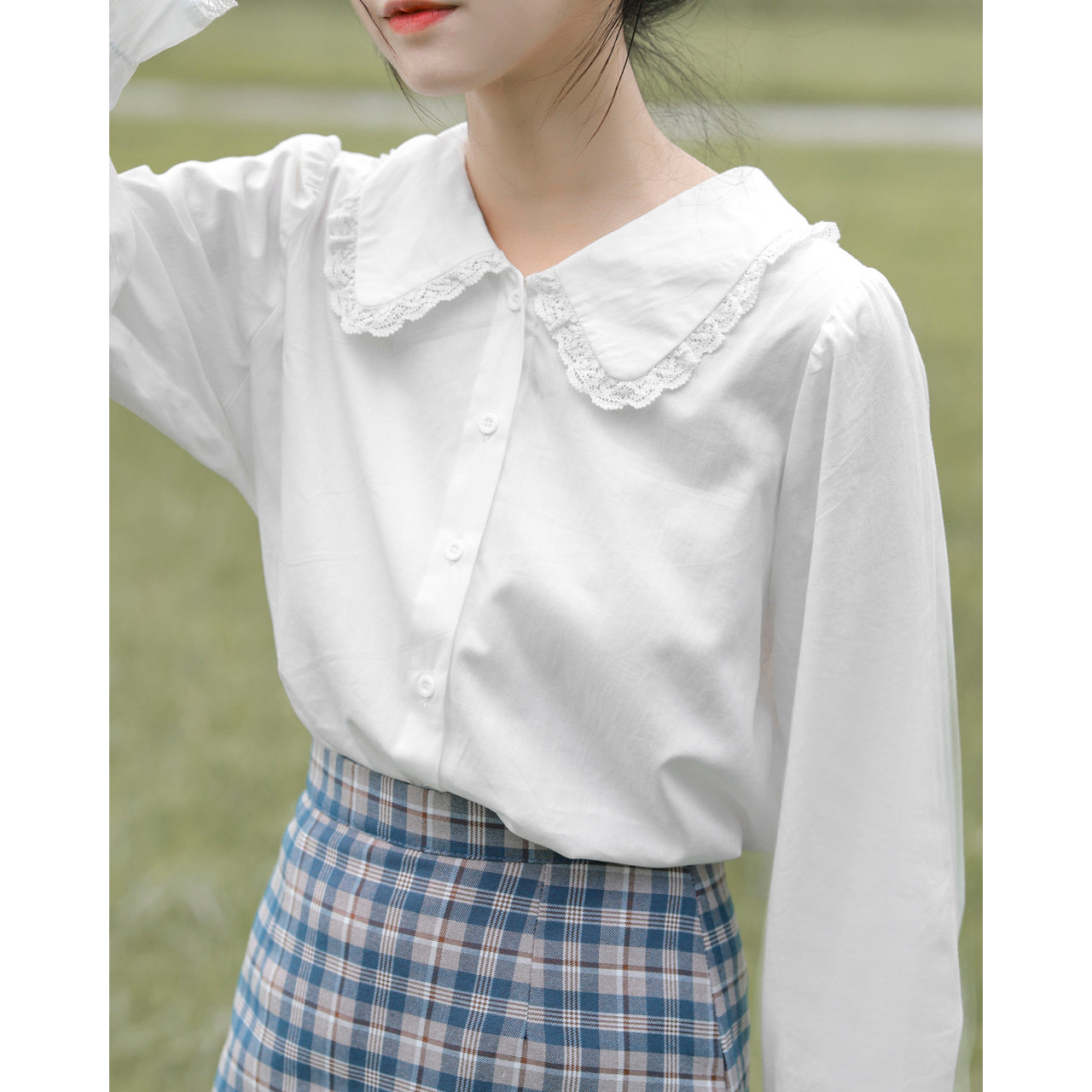 Niche Spring And Autumn Doll Collar Design Sense White Shirt