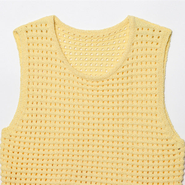 Fashionable Simple Decorated Tassel Plaid Knitted Top For Women