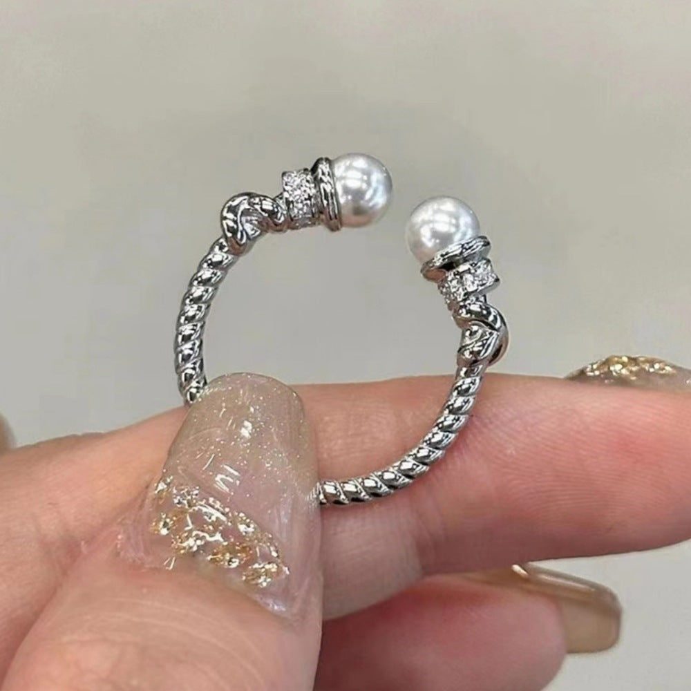 Special-interest Design Twist Double Pearl Ring For Women