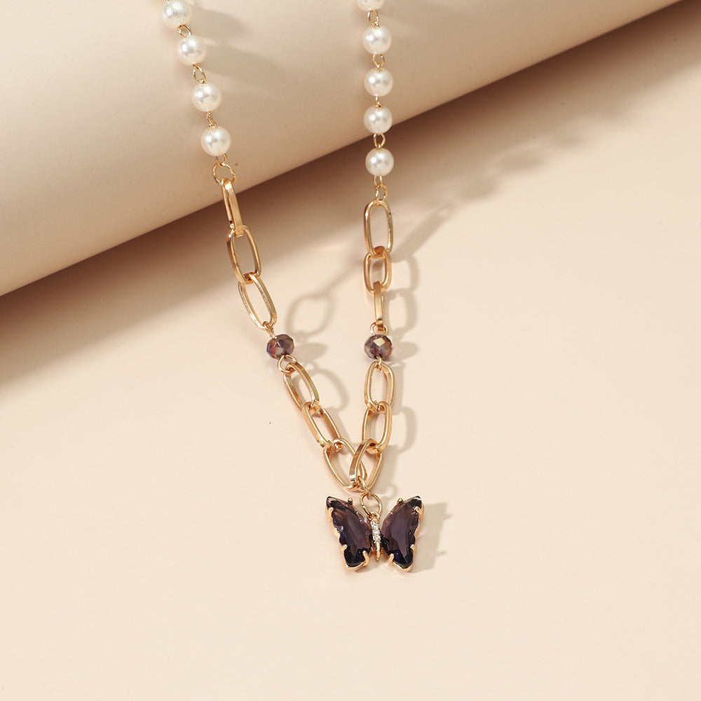 Pearl & Chain Butterfly Necklace – Whimsical Elegance with a Modern Twist Zircon Butterfly Pendant Personalized Pearl Necklace