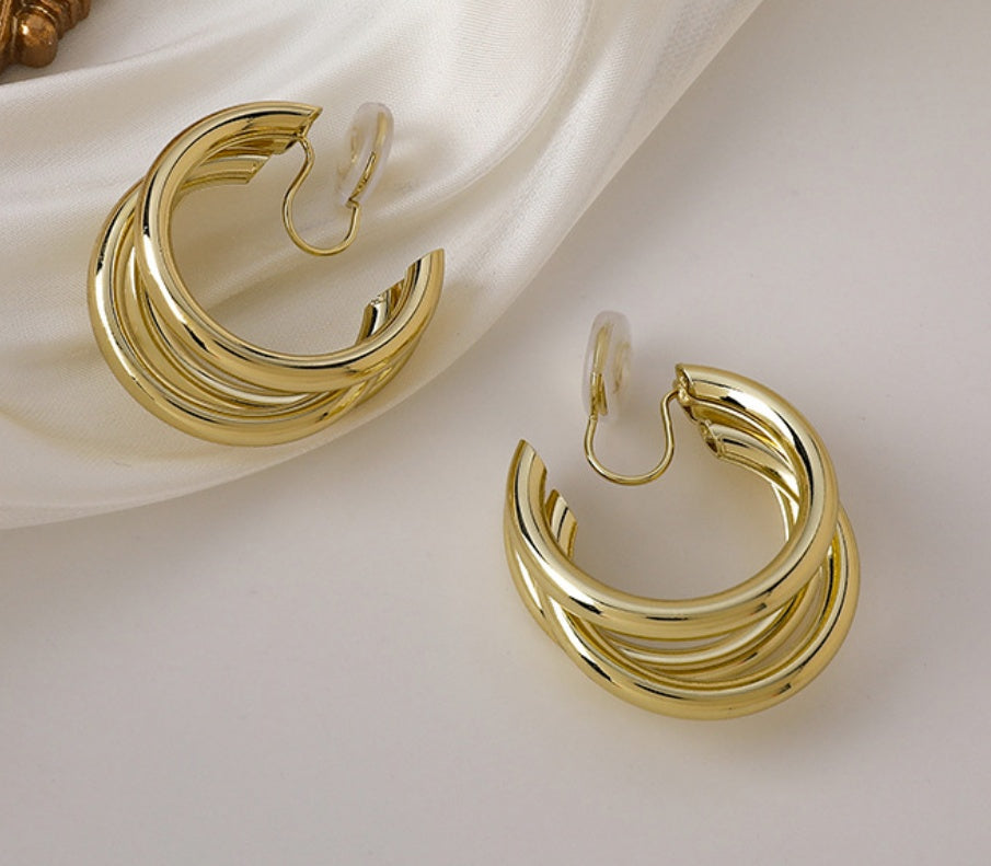 925 Silver Needle Three-dimensional Three-lap Overlapping High-grade Aesthetic Earrings