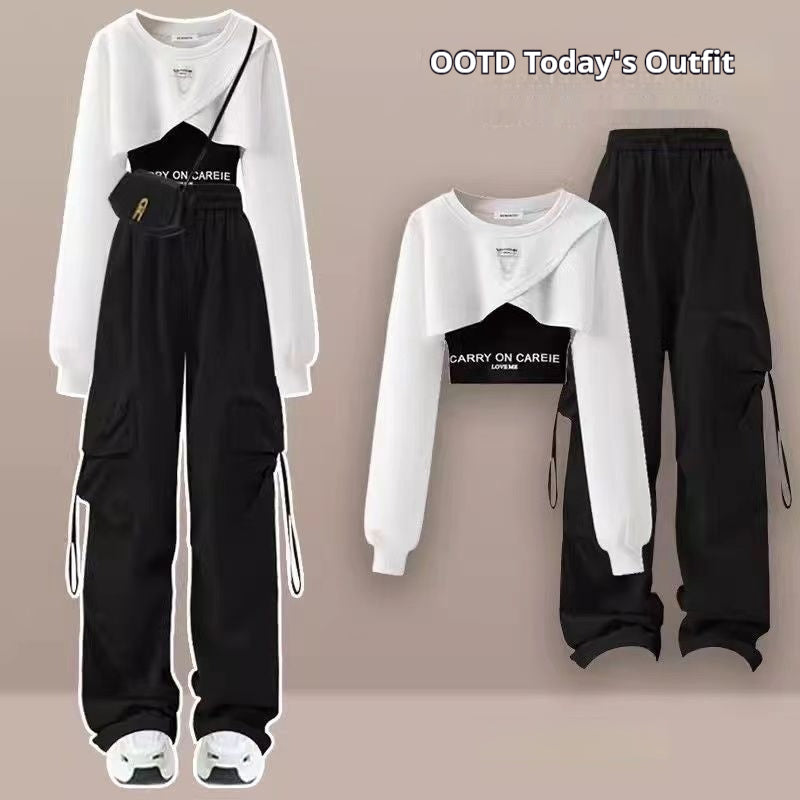 Autumn Suit Women's Wide-leg Pants Three-piece Sling Sweater Loose