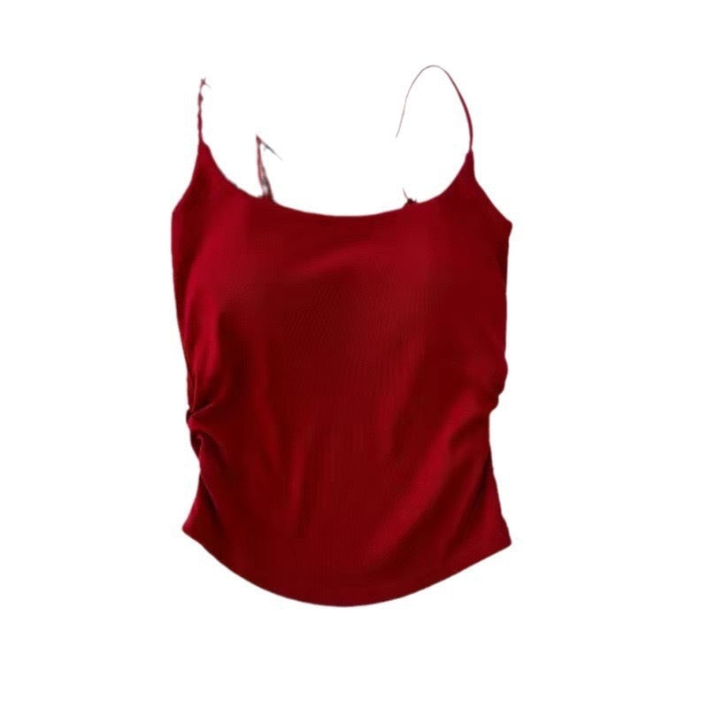 Pure Color Casual Versatile Sling Pleated With Chest Pad Vest