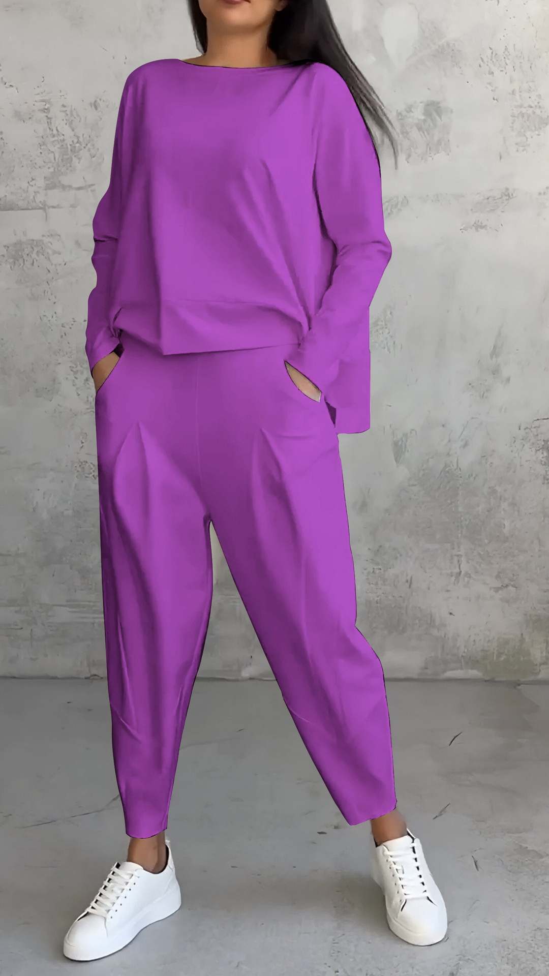Chic Everyday Coord Set – Style Meets Comfort Women's Irregular Design Long-sleeved Sweater Harem Pants Suit