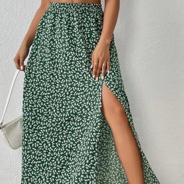 Women's Floral Split High Waist Printed Boho Skirt