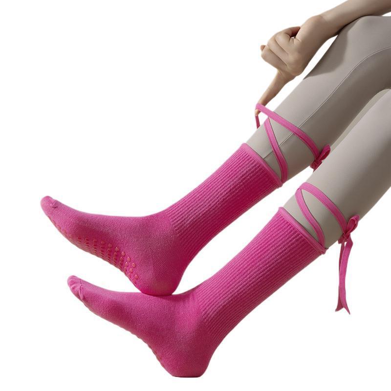 Anti-slip Cross Lace-up Yoga Pilates Dance Dopamine Sports Wear Mid-calf Socks