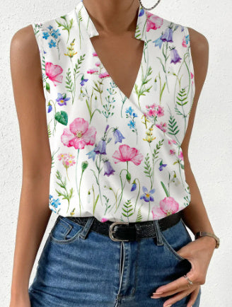 Black V-Neck Sleeveless Blouse Women's Fashion Casual Top Vest