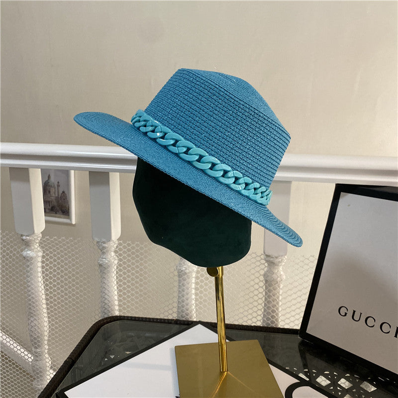 Trendy Summer Beach Hat with Braided Chain Korean Fashion Color Chain With Top Hat