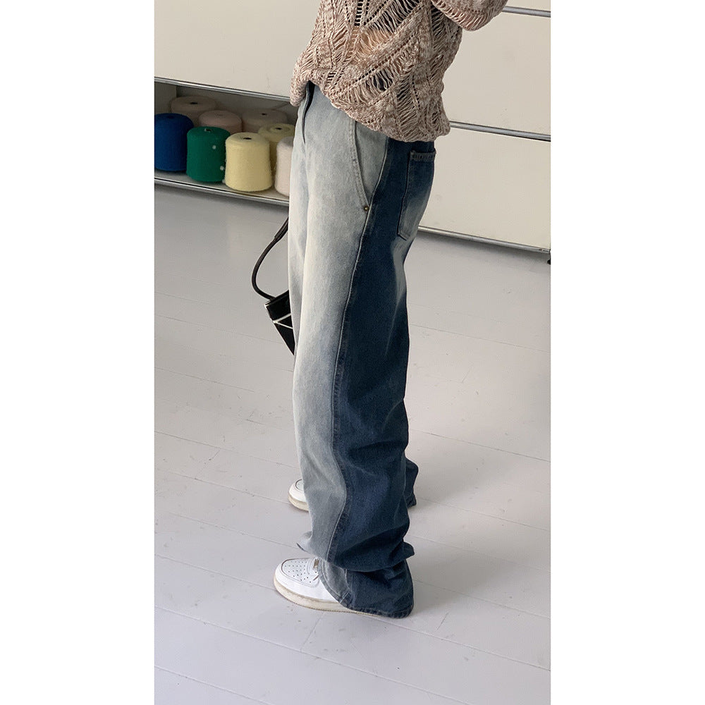 Retro Design Sense Color block Tie-dye Jeans Front And Back For Women