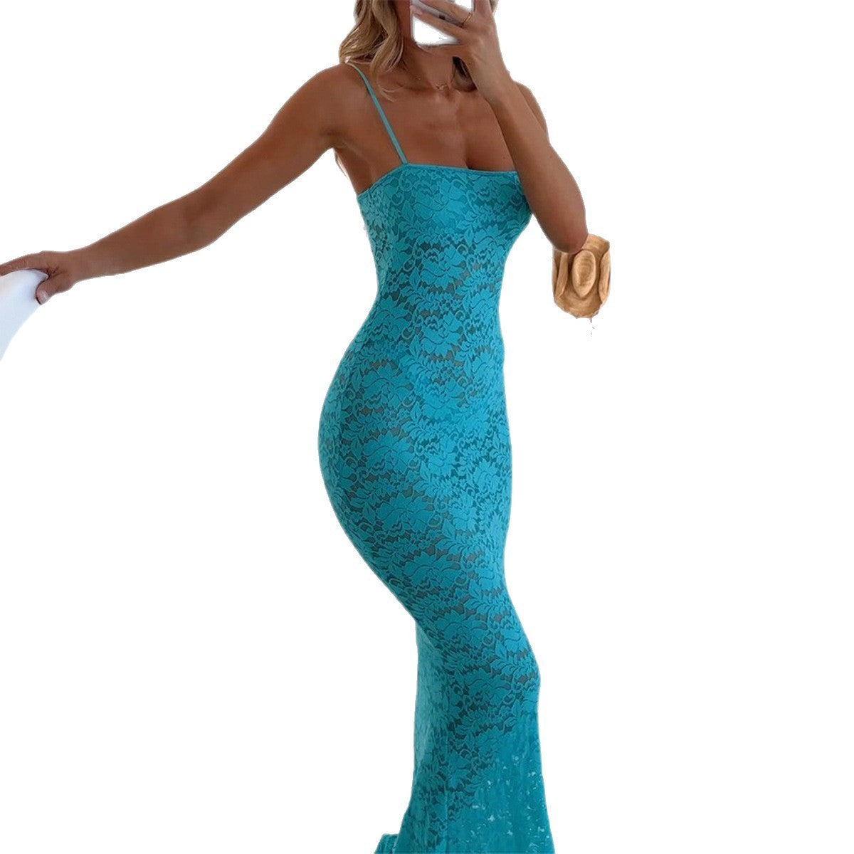 Sexy Bodycon Slim Fit Style Lace Hollow-out Maxi Dress Women